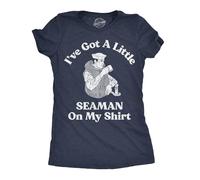 Maglietta sarcastica da donna con scritta in inglese "Ive got a little seaman on my shirt", Heather Navy - Piccolo marinaio sulla mia camicia, M
