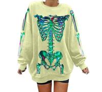 Maglietta Scheletro da Donna Halloween Il Giorno dei Morti Costume T-Shirt Che Si Illuminano al Buio Felpe con Cappuccio Skeleton Top Y2K Rib Cage Graphics Felpa Harajuku Trendy