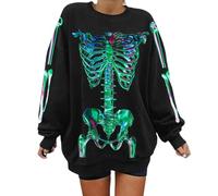 Maglietta Scheletro da Donna Halloween Il Giorno dei Morti Costume T-Shirt Che Si Illuminano al Buio Felpe con Cappuccio Skeleton Top Y2K Rib Cage Graphics Felpa Harajuku Trendy
