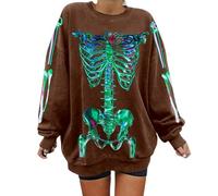 Maglietta Scheletro da Donna Halloween Il Giorno dei Morti Costume T-Shirt Che Si Illuminano al Buio Felpe con Cappuccio Skeleton Top Y2K Rib Cage Graphics Felpa Harajuku Trendy