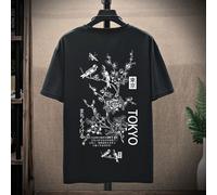 Maglietta semplice da uomo oversize a maniche corte con scollo a giro e stampa floreale, per uso casual quotidiano, maglietta grafica, felpa giapponese con cappuccio in stile anime 2XL,3XL,4XL,5XL,6XL
