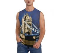 Maglietta senza maniche da uomo, con stampa Tower Bridge in Londra, per allenamento, atletica, palestra, corsa, fitness, Nero , L