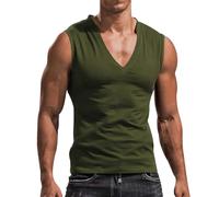 Maglietta senza maniche, da uomo, in cotone, con scollo a V, sottile, estiva, a maniche corte, morbida, da spiaggia, casual, senza maniche, traspirante, funzionale, Jn, s