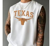Maglietta senza maniche estiva da uomo casual e versatile, con stampa di testo Texas e elementi di animali da fattoria come la testa di mucca L,M,S,XL,XS,XXLAnimale,LettereTessuto in maglia