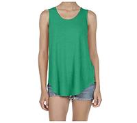 Maglietta senza maniche in cotone da donna, canotta sportiva lunga, scollo a O, elegante, estiva, camicetta, canottiera, canotta lunga, felpa, verde, XXL