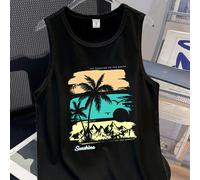 Maglietta senza maniche per ragazzo pre-adolescente, con stampa colorblock e palme tropicali, adatta per le vacanze estive 6Y,7Y,8Y,9Y,10Y,11-12Y,13-14YAnimale,Lettere,Piante,sloganTessuto