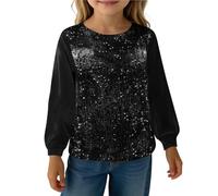 Maglietta Shine Girls con Maniche Lunghe e Brillantini Comoda per Bambine Tuta Casual Ampia Girocollo (Black, 170)