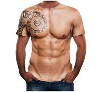 Maglietta simulata per uomini muscolosi, divertente stampa 3D, top da uomo, bodybuilding, simulato, tatuaggio muscolare, casual, pelle nuda, pettorale, maglietta divertente streetwear 34-38, 5XL,