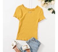 Maglietta slim a costine con bordo a lattuga L,M,S,XL,XS,XXL,XXS,XXXLColore unicoTessuto