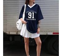 Maglietta smanicata svasata con stampa del numero della Coppa Europea, maglietta con scollo a V color block con slogan sportivo stile strada per donna, maglietta con stampa della scritta Los Angeles 9