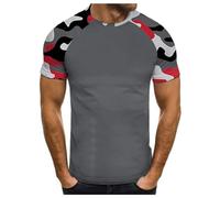 Maglietta sportiva a maniche corte da uomo, traspirante, mimetica, a maniche corte, a compressione, per lo sport, la palestra, la tuta estiva, Colore: rosso, XXL