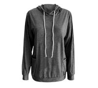 Maglietta sportiva da donna, larga, taglie forti, oversize, con cappuccio, a maniche lunghe, leggera, con cappuccio, casual, con tasche, tinta unita, a maniche lunghe, maglione, grigio scuro, s