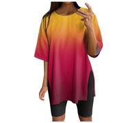Maglietta sportiva da donna, oversize, a maniche corte, estiva, comoda, funzionale, con spacchi, Colore: arancione., S