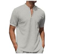 Maglietta sportiva da uomo a maniche corte - Top estivo con scollo a V con scollo a zip tinta unita casual goffrato alla moda classica semplice e comodo passaggio ovunque ampio top di tutti i giorni