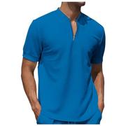 Maglietta sportiva da uomo a maniche corte - Top estivo con scollo a V con scollo a zip tinta unita casual goffrato alla moda classica semplice e comodo passaggio ovunque ampio top di tutti i giorni