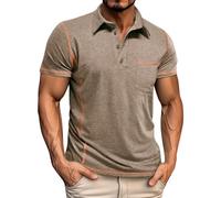 Maglietta sportiva da uomo con scollo a risvolto- T-shirt a maniche corte Slim Casual a righe Patchwork con bottoni e tasca sul petto superiore superiore confortevole, morbida leggera e semplice da