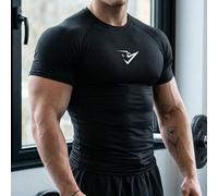 Maglietta sportiva da uomo con stampa di lettere e maniche raglan, compressione, olografica, colore unito, sportiva, top sportivo riflettente, maglietta a compressione, abbigliamento fitness traspiran