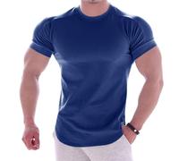 Maglietta sportiva da uomo, girocollo, elasticizzata, traspirante, ad asciugatura rapida, per fitness, bodybuilding, allenamento a maniche corte, slim fit, Blu, M