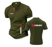 Maglietta Sportiva da Uomo Henley per Allenamento su.ZU.K.I Maniche Corte con Colletto Alto E Colori A Contrasto. Polo Grafiche A Mezza Manica-JunlvS||x_l