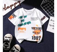 Maglietta stampata casual per bambino con design artistico e alla moda per le vacanze e per tutte le stagioni 6-9M,9-12M,12-18M,18-24M,2-3YAnimale,Fumetto,Lettere,sloganTessuto in maglia