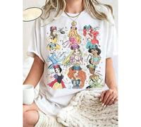 Maglietta stampata con principesse dei cartoni animati Disney, micro-elastica, morbida con scollo rotondo, top casual estivo unisex, per uso quotidiano e regali per le vacanze L,M,S,XL,XS,XXLAnimale,F