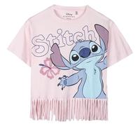 Maglietta Stitch per bambini - Rosa - Taglia 12 anni - Maglietta a maniche corte - Realizzata in 100% cotone 145 g/m2 - Dettaglio frange - Prodotto originale disegnato in Spagna