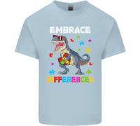 Maglietta T-Shirt Per Bambini E Bambine Autistici T-Rex Abbraccia Le Differenze