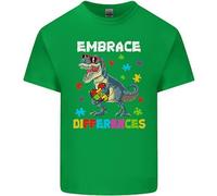 Maglietta T-Shirt Per Bambini E Bambine Autistici T-Rex Abbraccia Le Differenze