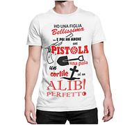 Maglietta T-Shirt per la Festa del papà Maglia con Scritta papà Geloso Un Alibi Perfetto Idea Regalo Colore Bianca Taglia XL