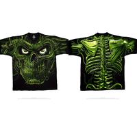 Maglietta T Verde Con Teschi Terminator Scheletro Spine Punk Goth Fantasy Rock