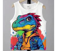 Maglietta Tank Top casual per giovani ragazzi con carino motivo a cartone animato e collo tondo adatta per l'estate 6Y,7Y,4Y,5YAnimale,Fumetto,Geometrico,DinosauroTessuto in maglia