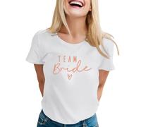 Maglietta Team Bride Donna T-Shirt Addio al NubiIato Divertente per Sposa e Amiche - Magliette Coordinabili Hen Party in Cotone con Stampa Glitterata - Idea Regalo Matrimonio (A04-White, S)
