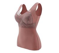 Maglietta termica senza maniche da donna con reggiseno integrato non rimovibile con scollo a V, gilet foderato in pile, biancheria intima termica in pizzo, a, XL