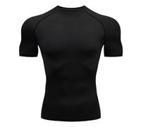 Maglietta Termica Uomo,Maglia Termica Uomo Corta Compression Shirt Contenitiva Traspirante Maglietta Asciugatura Rapida Anti Sudore Maglie Termiche Sportive Aderente per Corsa Ciclismo Fitness Nere 3
