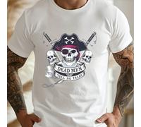 Maglietta Teschio Pirata "Dead Men Tell No Tales", T-shirt da uomo con scollo rotondo, 220 g/m², per l'estate, in puro cotone, maniche corte (1 pezzo) Maglietta da uomo a maniche corte con scollo tond