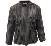Maglietta tradizionale in stile bohemien hippy, comoda, leggera e a maniche lunghe e senza colletto, a strisce scure coffee mix XX-Large