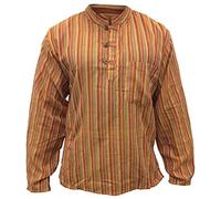 Maglietta tradizionale in stile bohemien hippy, comoda, leggera e a maniche lunghe e senza colletto, a strisce scure Orange Mix Large