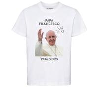 Maglietta Tributo a Papa Francesco Bergoglio t-Shirt Unisex Uomo Donna funerali Papa (IT, Testo, L, Regular, Regular, Bianco)