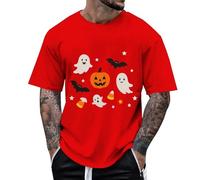 Maglietta unisex con simpatico motivo di Halloween - Maglietta a maniche corte con fantasmi e zucca | Graziosa maglietta per tutta la famiglia, Stil_x09 rosso, XXL