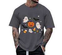 Maglietta unisex con simpatico motivo di Halloween - Maglietta a maniche corte con fantasmi e zucca | Graziosa maglietta per tutta la famiglia, Stil_x04 Grigio, XXL