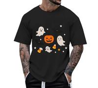Maglietta unisex con simpatico motivo di Halloween - Maglietta a maniche corte con fantasmi e zucca | Graziosa maglietta per tutta la famiglia, Stil_x01 Nero, XXL