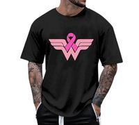 Maglietta unisex per la coscienza del cancro al seno, con simbolo della supereroina e fiocco rosa, maglietta dichiarativa sulla solidarietà, Stil_x01 Nero, L