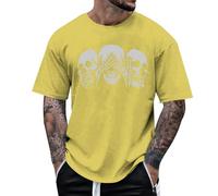 Maglietta Uomo Bones Guarda e Ascolta Stampa Grafica Giacche Halloween Design Unico T Shirt Casual Moda Adulti novità Collezione (Giallo, M)