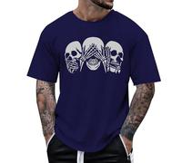 Maglietta Uomo Bones Guarda e Ascolta Stampa Grafica Giacche Halloween Design Unico T Shirt Casual Moda Adulti novità Collezione (Blu, 3XL)