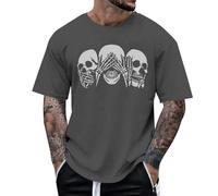 Maglietta Uomo Bones Guarda e Ascolta Stampa Grafica Giacche Halloween Design Unico T Shirt Casual Moda Adulti novità Collezione (Grey, 3XL)