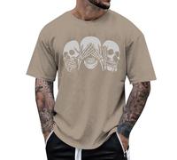 Maglietta Uomo Bones Guarda e Ascolta Stampa Grafica Giacche Halloween Design Unico T Shirt Casual Moda Adulti novità Collezione (Cachi, L)