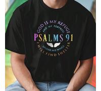 Maglietta Uomo Cotone Casual Stile Estivo GOD IS MY REFUGE AND MY FORTRESS PSALMS 91 UNDER HIS WINGS I WILL FIND SHELTER Idea Regalo Moda Comoda Alla Moda Imperdibile L,M,S,XL,XXL,XXXLTessuto in magli