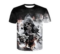 Maglietta Uomo Divertenti Black Skull Men Skeleton T-Shirt Punk Rock Gun Blue T-Shirt 3D Print T-Shirt Vintage Mens Clothing Summer White Top,D-245,L