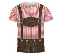 Maglietta uomo manica corta a quadri stampa 3d estate casual Oktoberfest birra, vacanza, magliette divertenti uomo, Colore: rosso, 3XL