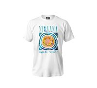 Maglietta Uomo Nirvana Taglio Regular, Licenza Ufficiale Rock Grunge, 100% Cotone Comfort Premium, Taglie XS a XXL, Logo Iconico, Idea Regalo per Fan della Musica, bianco, L